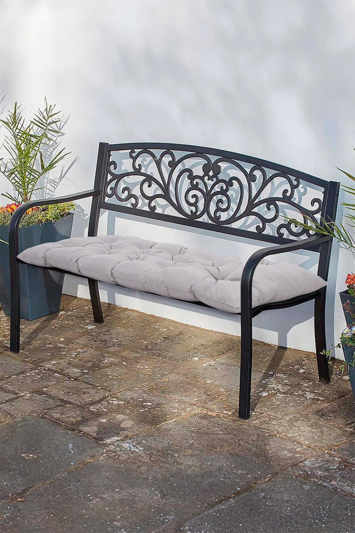 SITZKISSEN aus Polyester PP-Baumwolle in Hellgrau für Gartenbänke Leicht und tragbar Sichere Befestigungsbänder 120 x 50 cm - Grau, Textil (50/72/120cm) - Livingandhome