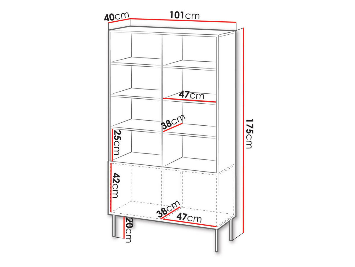 STANDREGAL Isla 100 2D - Schwarz, Holzwerkstoff/Metall (101/175/40cm) - MIRJAN24