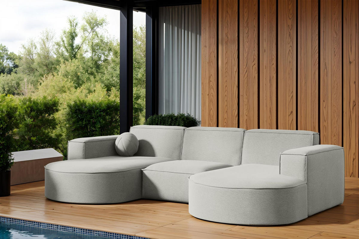 SOFA U-form Sunday - Hellgrau, Holzwerkstoff/Textil (299/78/165cm) - Fun Möbel
