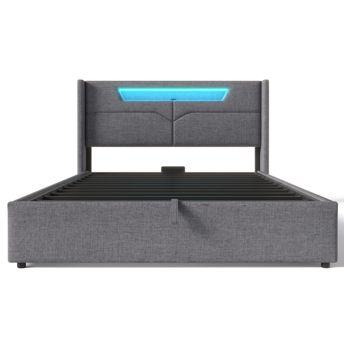 POLSTERBETT 160/200 cm Grau mit LED-Beleuchtung und USB-Anschlüssen - Grau, Textil (160/200cm) - OKWISH