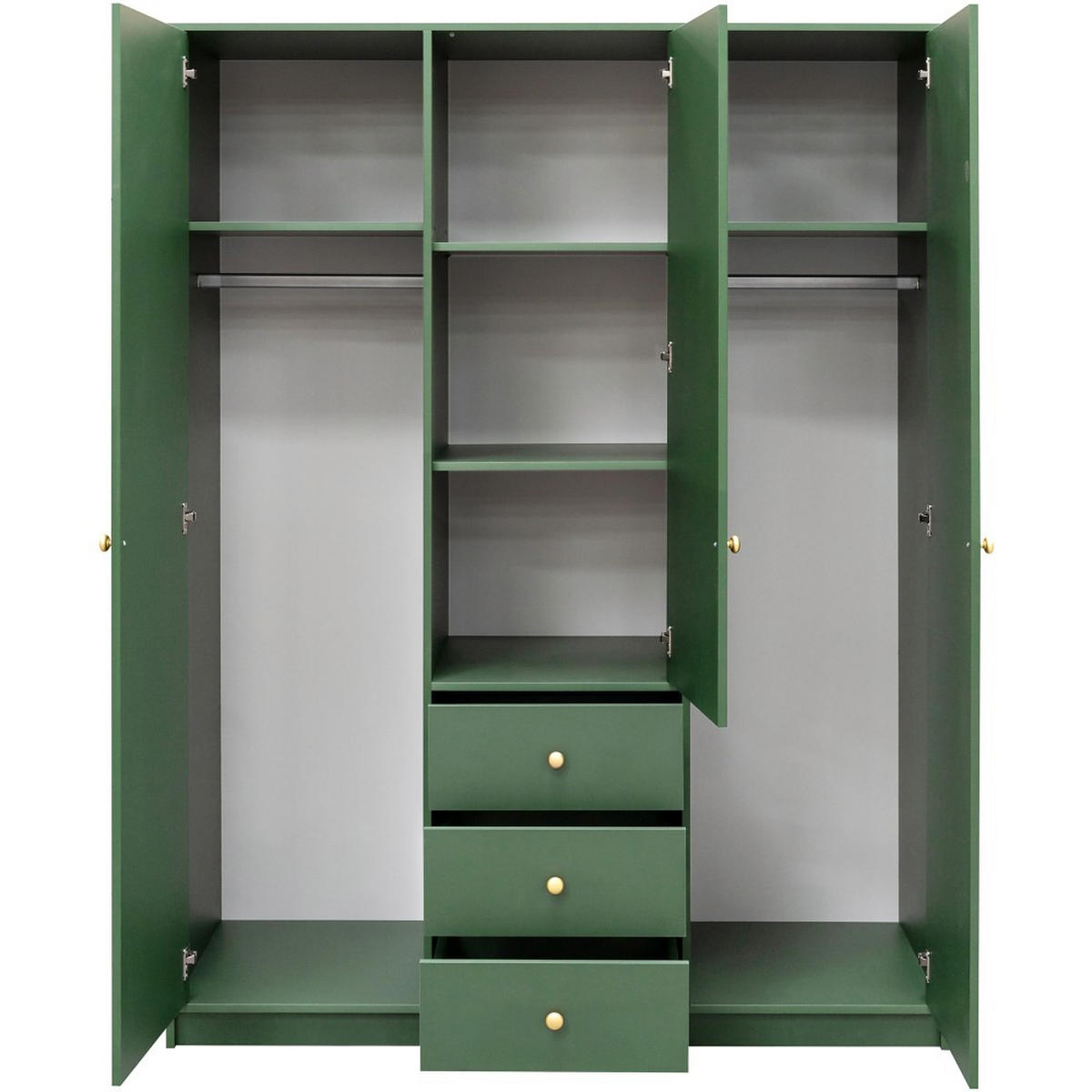 DREHTÜRENSCHRANK Solea Lux mit 3 Türen und 3 Schubladen, Grün - Goldfarben/Grün, Holzwerkstoff (150/200/57.5cm) - Beautysofa