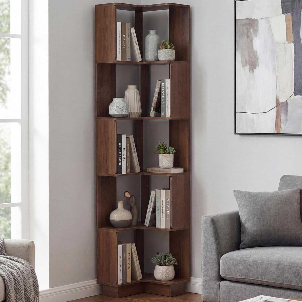 ECK-BÜCHERREGAL Braun - Braun, Holz (40/175/40cm) - MCW