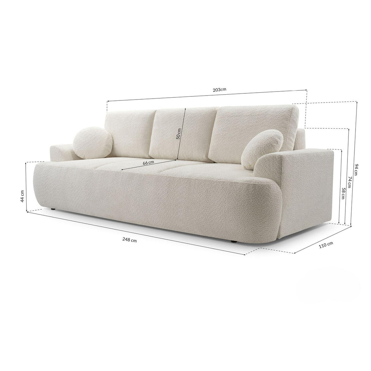 3-SITZER SOFA Barletto Hellbeige Bouclé - Ecru/Schwarz, Holz/Textil (248/94/110cm) - Selsey