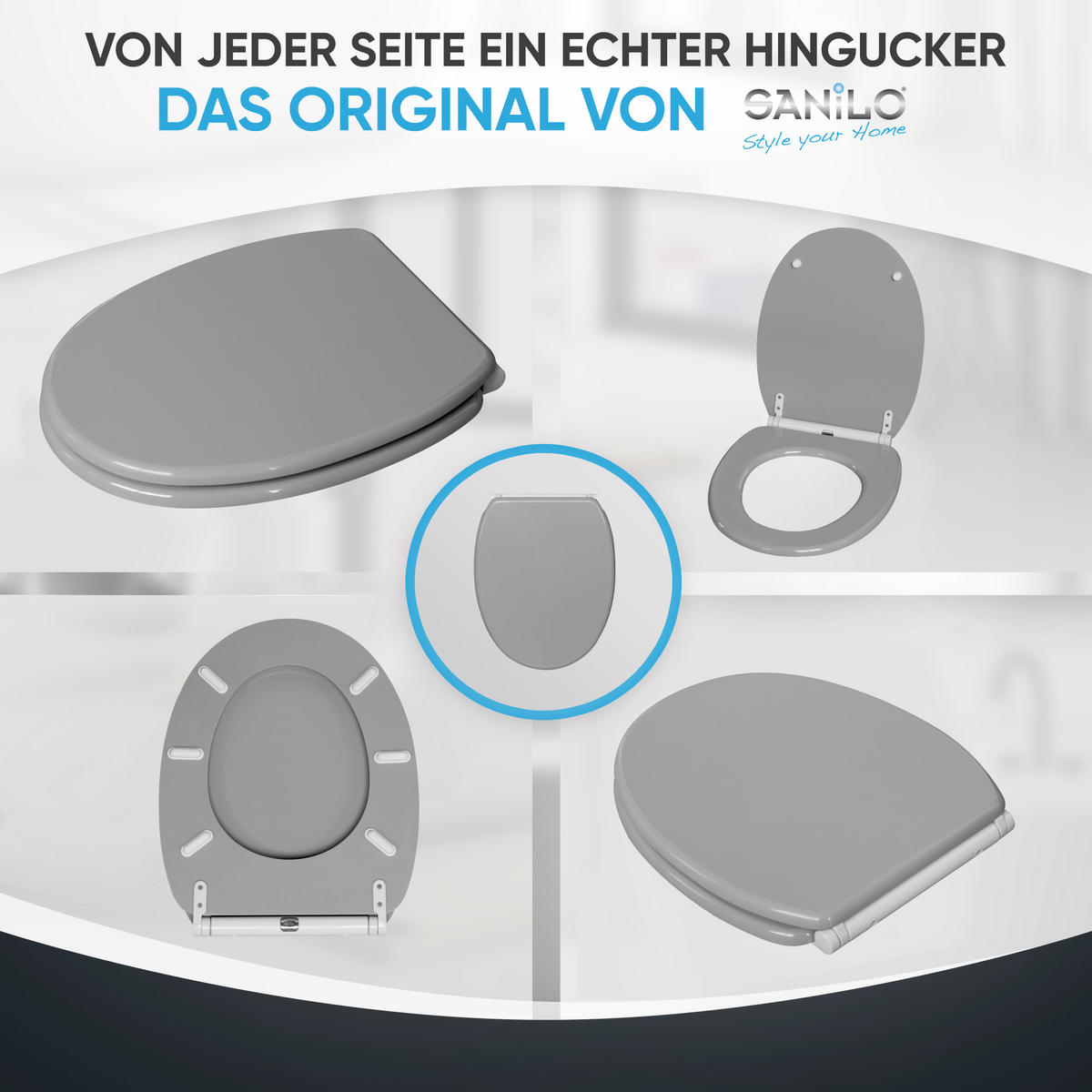 WC-SITZ mit Absenkautomatik & Top Fix Manhattan Grau - Grau, Holzwerkstoff (37.7/5.5/48cm) - Sanilo