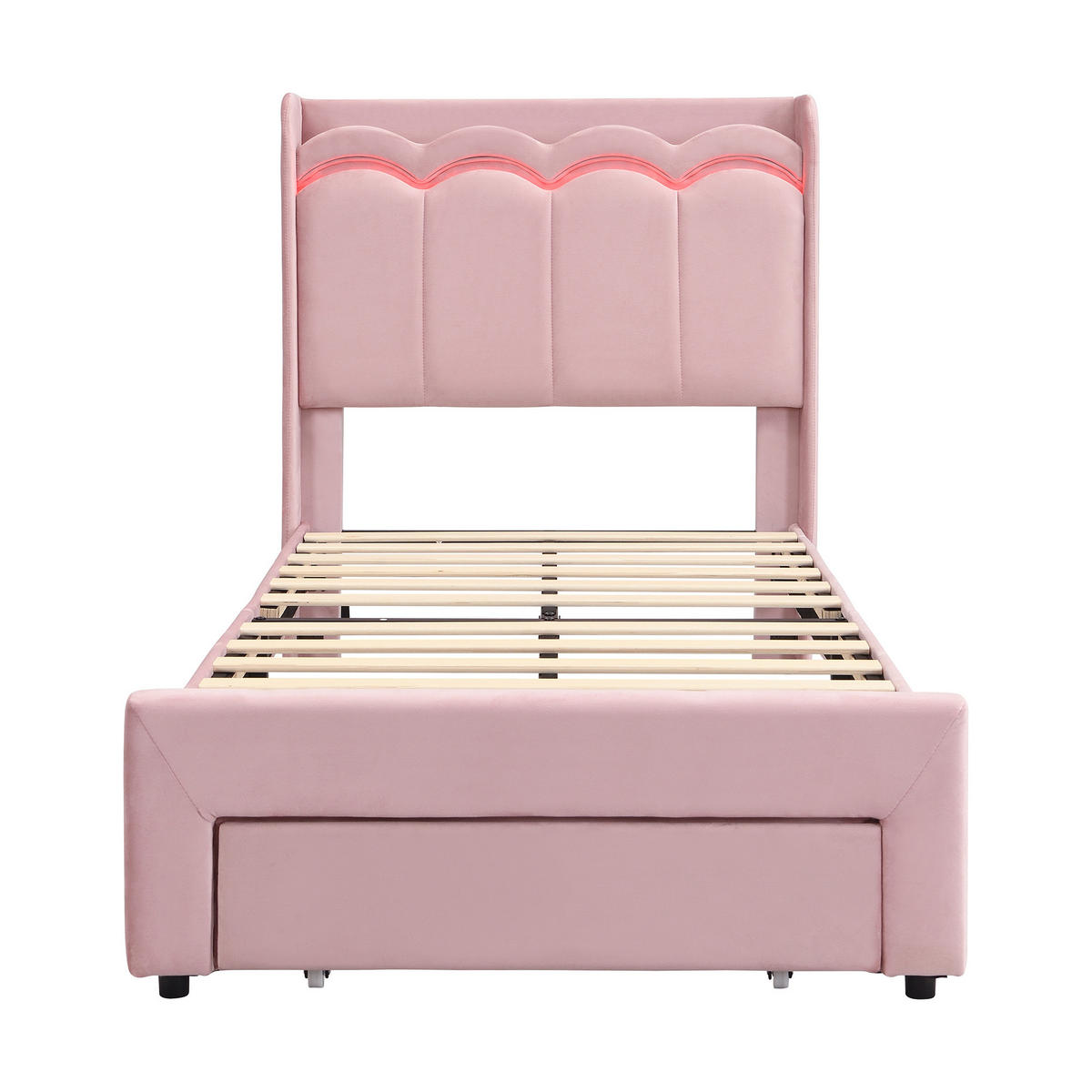 POLSTERBETT 90/200 cm mit LED und Schublade, DE-41732, in Rosa - Pink, Holzwerkstoff (90/200cm) - ComfortXL