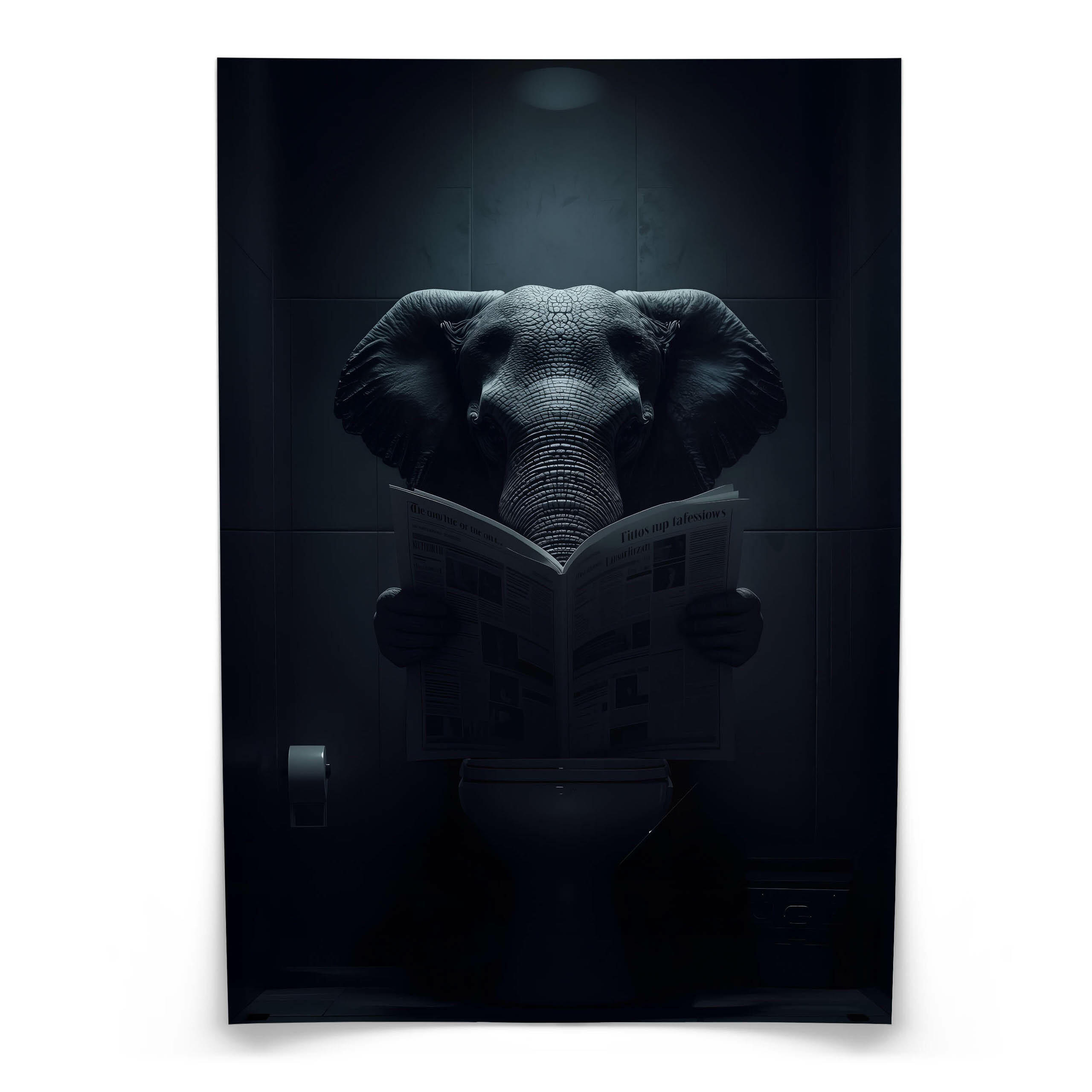 POSTER für WC Badezimmer ELEFANT mit Zeitung Abstraktion 50x70cm - Schwarz/Grau, Papier (50/70/70cm) - Muralo