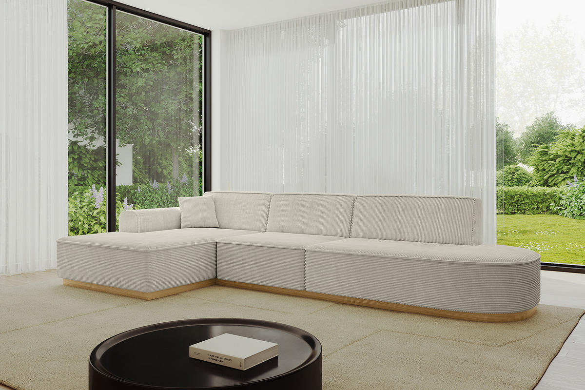 ECKSOFA Ottomane Links IREA-L2-v2 - 327x165x80 cm Hellgrau - Ecru, Holzwerkstoff/Textil (327/165cm) - ALTDECOR