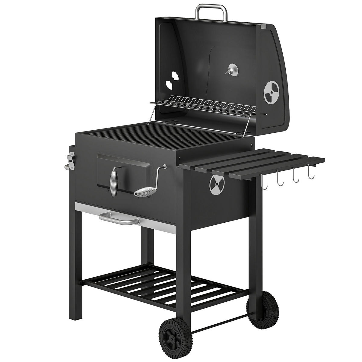 SMOKER DE-10162 höhenverstellbares Kohlefach, 2 Grillroste Schwarz - Schwarz, Metall (65/108/113cm) - ComfortXL
