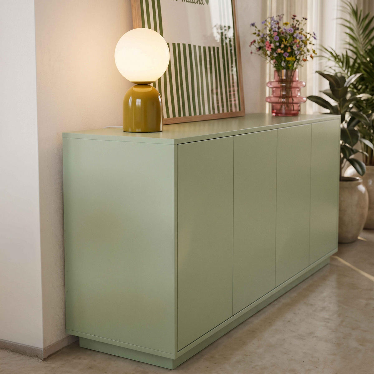 SIDEBOARD 160 cm, Grün - Grün, Holz (160/80/45cm) - Oviala