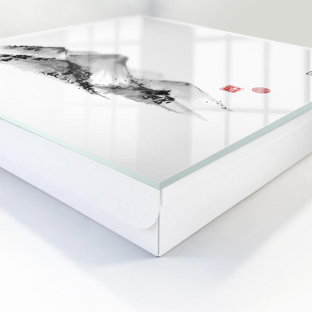 SCHLÜSSELBOX Weiß 30x30 cm – Türöffnung nach rechts - Japanische Berge - Weiß, Metall (30/30/5cm) - TULUP