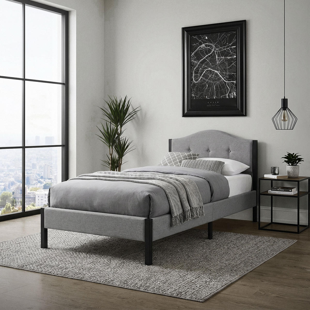 POLSTERBETT 90x200 cm Grau Bettgestell mit Matratze und Lattenrost - Beige/Grau, Holz/Textil (90/200cm) - ML-DESIGN