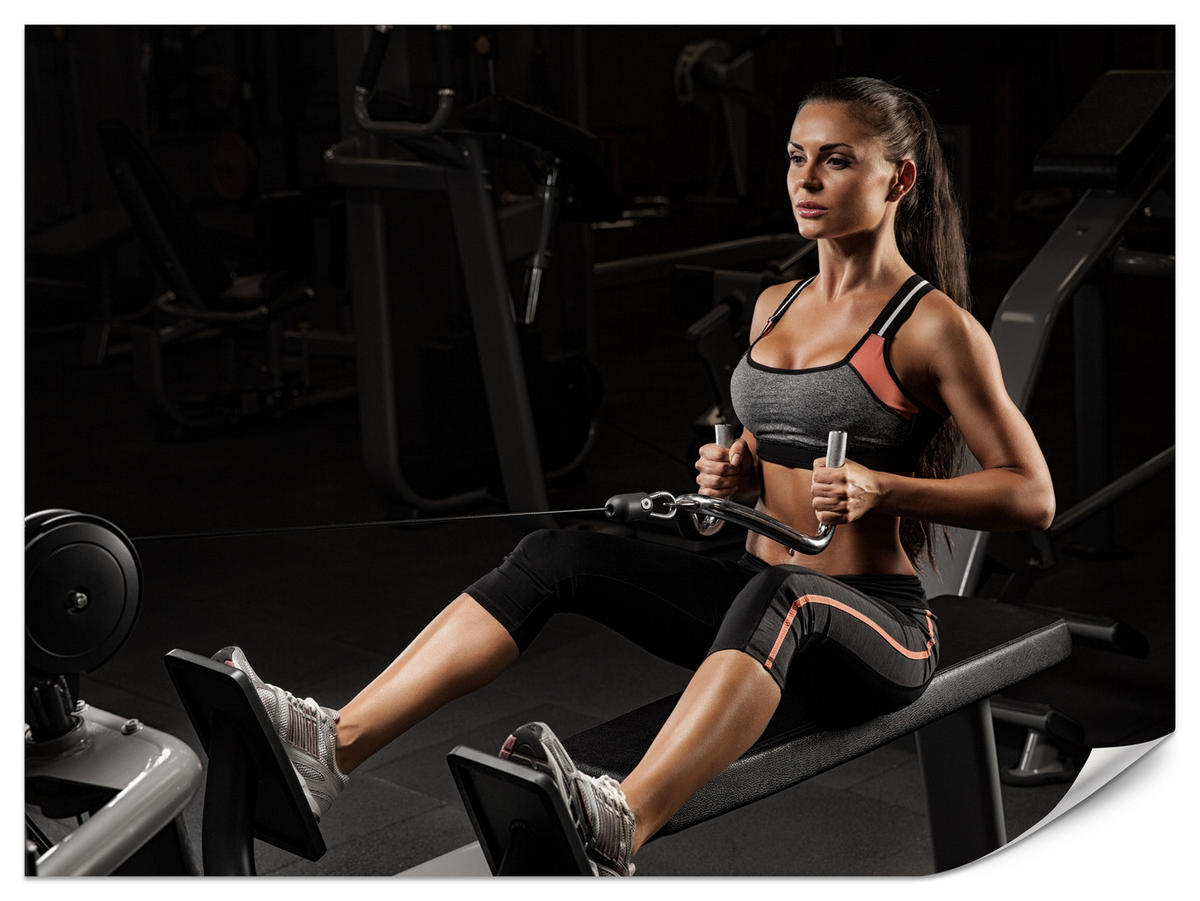 FOTOTAPETE Fitnessfrau Training Gym Modern Sport 200x140 - Beige/Schwarz, Papier (200/140cm) - Muralo
