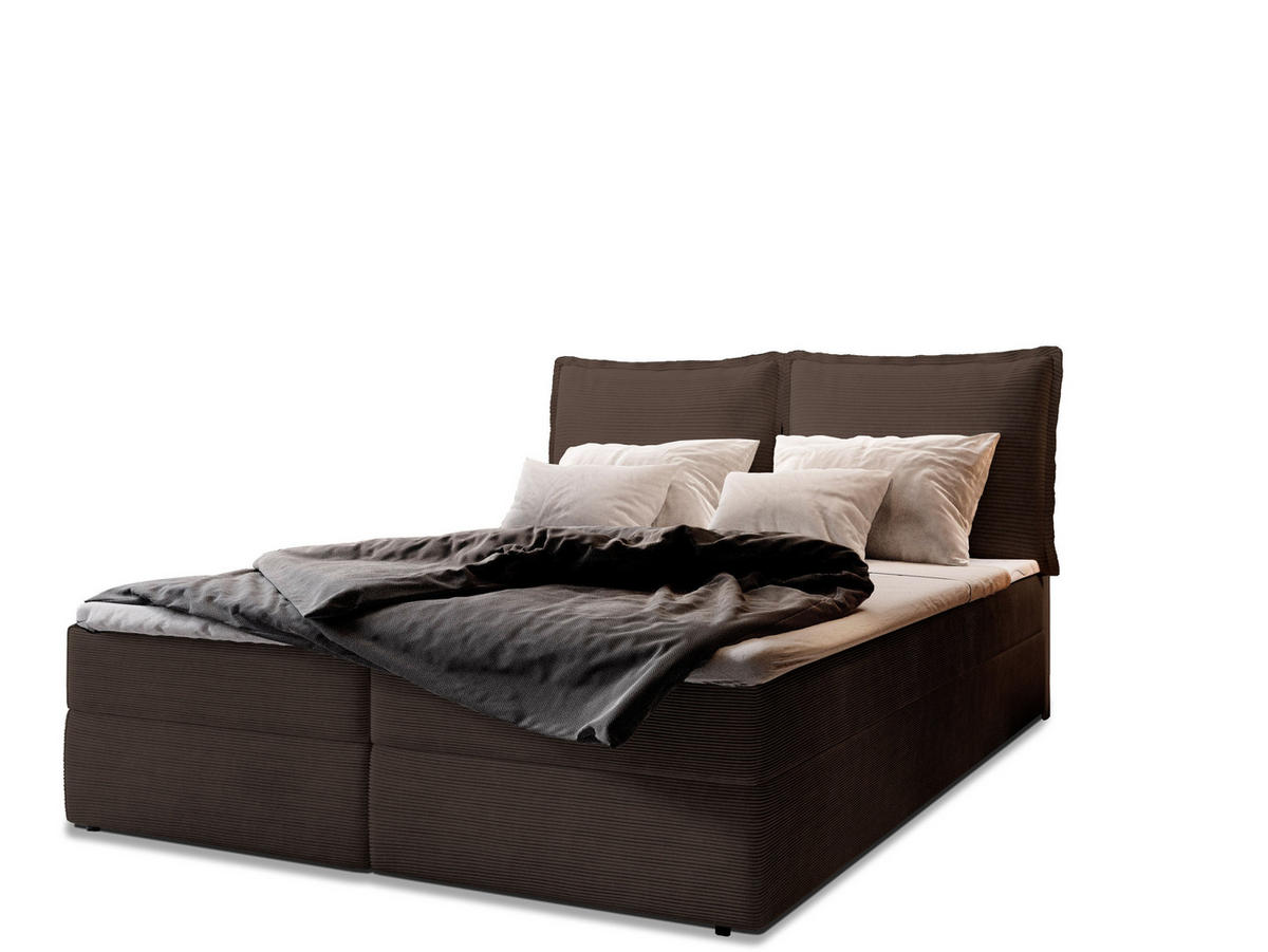 BOXBETT LENTE 180x200 cm mit Matratze und Topper - Braun - Braun, Holz (180/200cm) - MASSENO