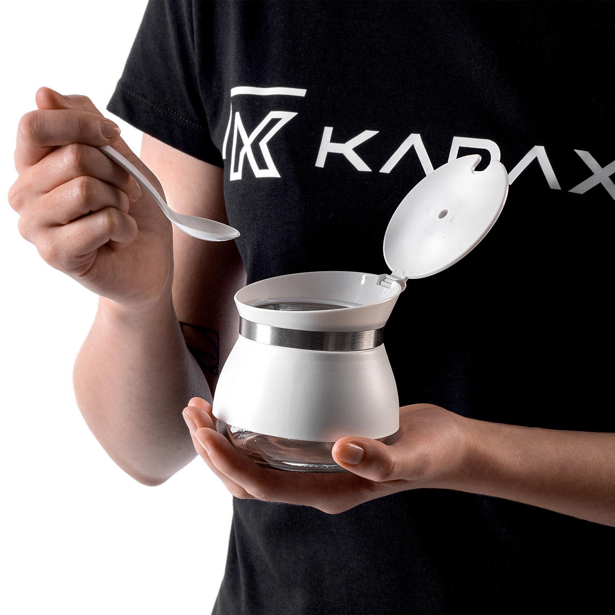 ZUCKERDOSE aus Glas mit Löffel, 270 ml, Weiß - Weiß, Glas (9/9cm) - KADAX