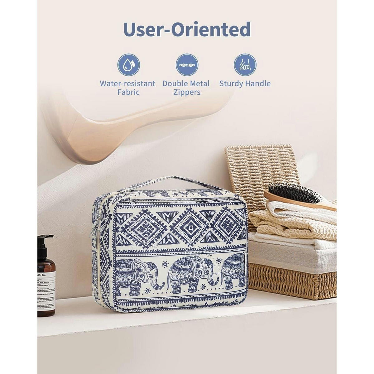 KULTURTASCHE mit Haken Elefantendesign Wasserdicht - Multicolor, Textil (5/1/5cm)