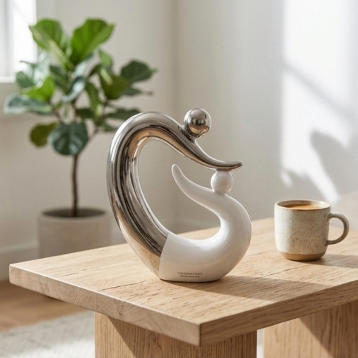 SKULPTUR Keramik 34x28cm, Paar Figur, Silber Weiß, Dekofigur, Wohnzimmer, Büro, Geschenk, Sammler, Moderne Statue, Wohnung Deko, Dekoration, Kunst - Weiß/Nickelfarben, Keramik (28/15/30cm) - Gilde