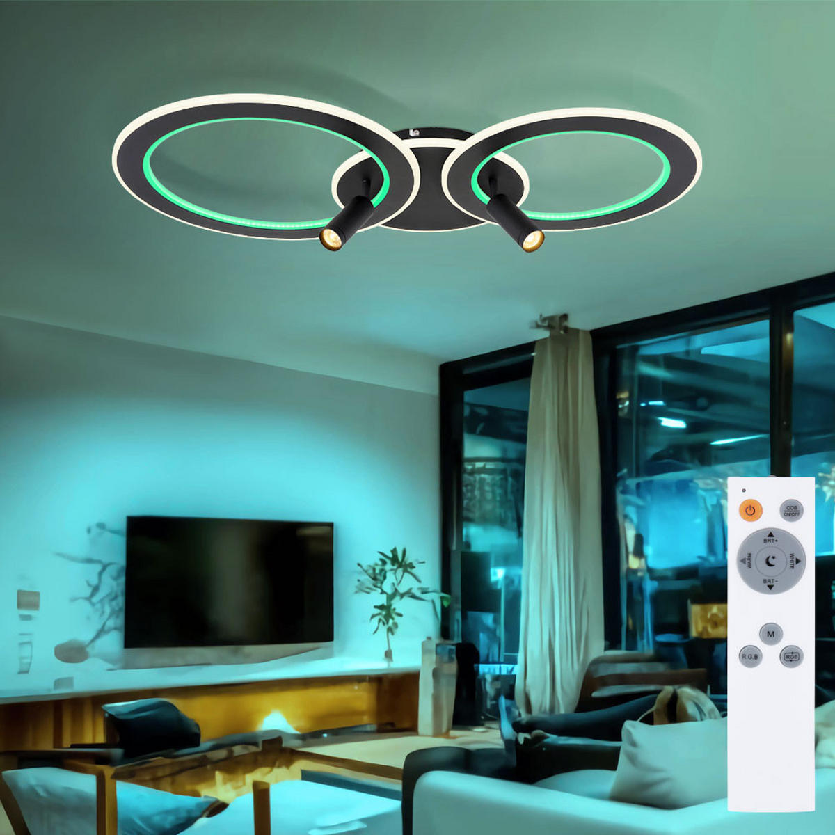 LED DECKENLEUCHTE Marian Schwarz Opal - Schwarz, Metall (89.5/50.7/13.5cm) - Globo Lighting
