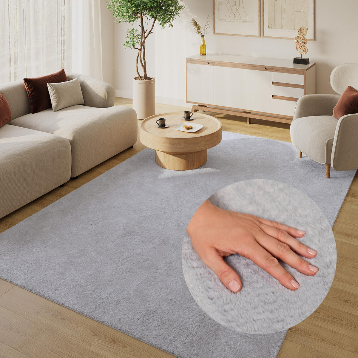 KURZFLORTEPPICH LUMI hellgrau kuschelweich waschbar 240/340 cm - Hellgrau, Textil (240/340cm) - Tapiso