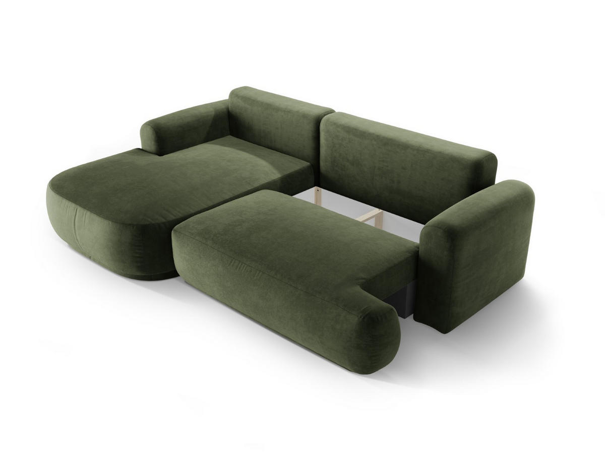 SCHLAFSOFA modular mit Bettkasten links Ella aus Samt grün 5 Sitzplätze - Grün, Textil (174/271cm) - Micadoni