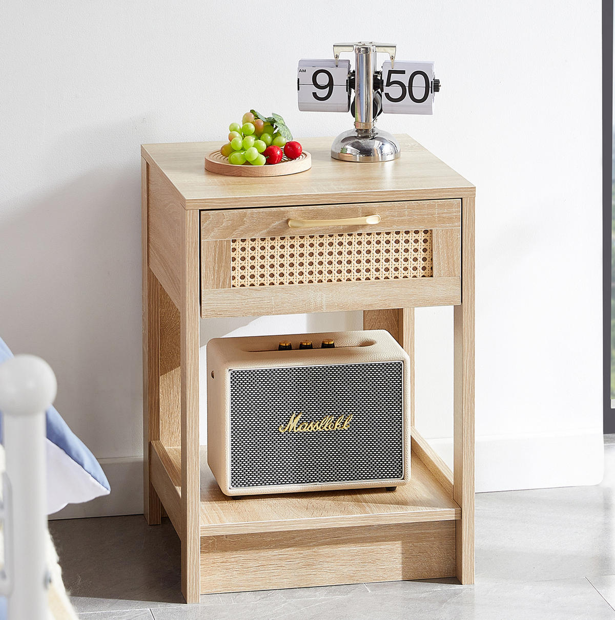 BEISTELLTISCH/NACHTTISCH, MDF in Rattan-Optik mit Schublade, 40/40/55 cm, Natur - Naturfarben, Holzwerkstoff (40/55/40cm) - Redom