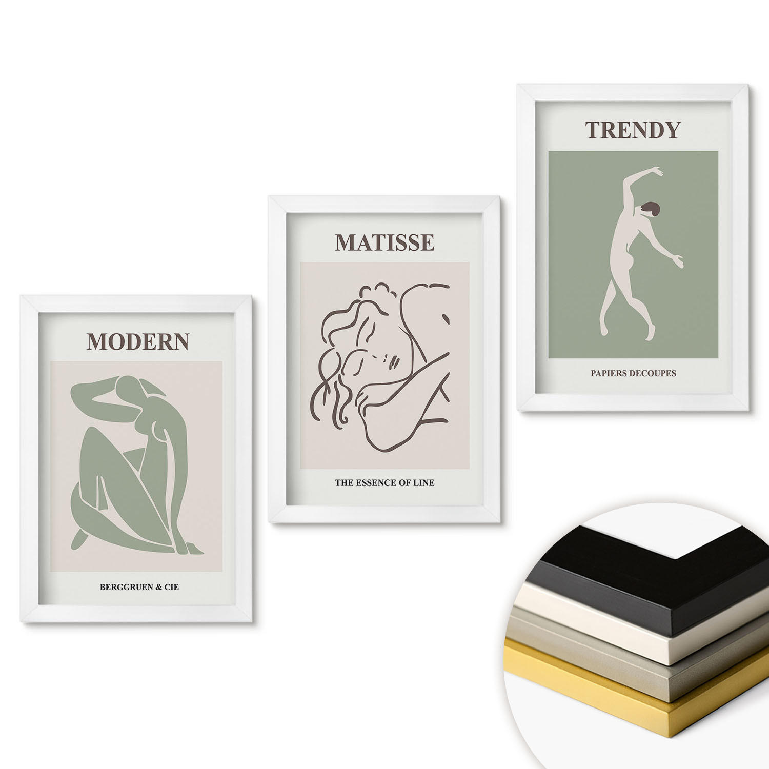 WANDBILDER 3er-Set - 20x30 cm Weißer Rahmen - Stilvolle minimalistische Charaktere - Weiß, Kunststoff (20/30cm) - ArtPrintCave