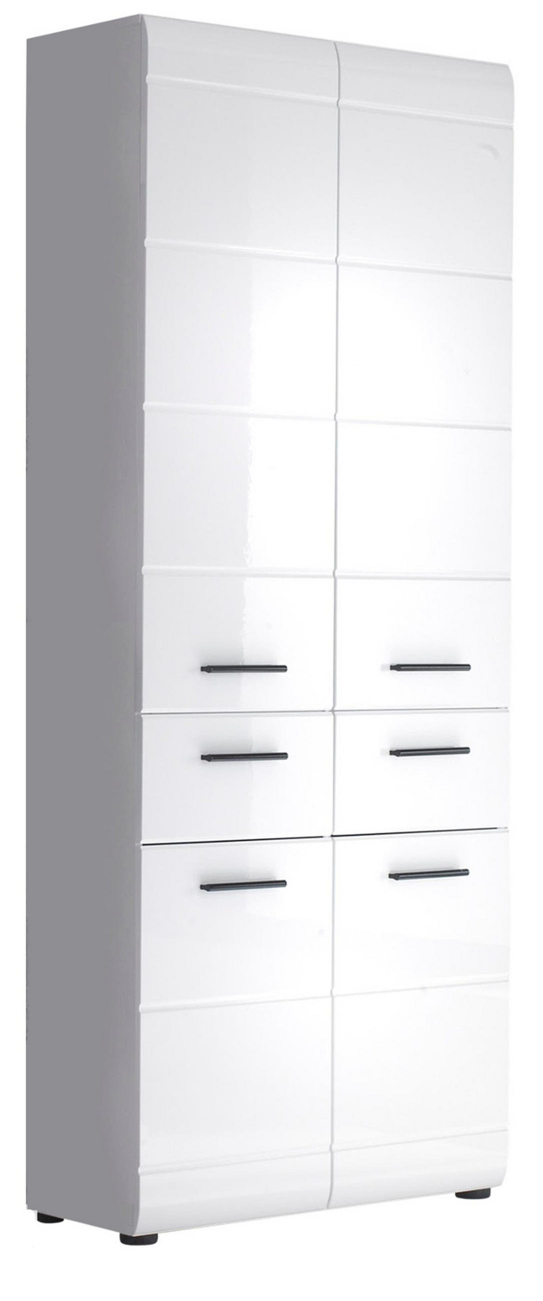 HOCHSCHRANK weiß Hochglanz 60 cm, Badschrank mit viel Stauraum - Weiß Hochglanz/Schwarz, Holzwerkstoff/Kunststoff (60/182/31cm) - Top.Furn