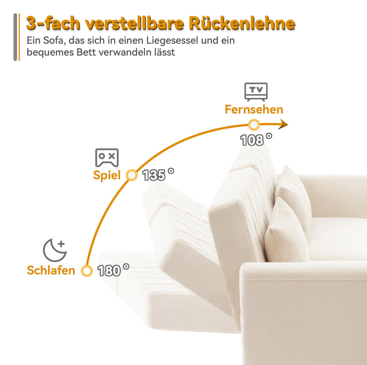 SCHLAFSOFA 180/75/82 cm in Beige – mit verstellbaren Rückenlehnen - Beige, Textil (82/75/180cm) - BEAOK