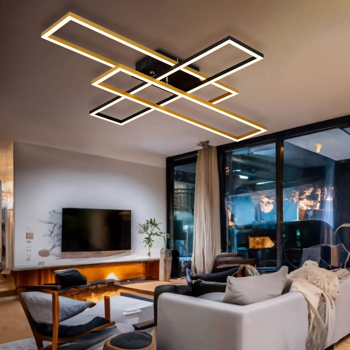 LED DECKENLEUCHTE Gold Schwarz Matt - Goldfarben, Metall (80/60/9.5cm) - Globo Lighting