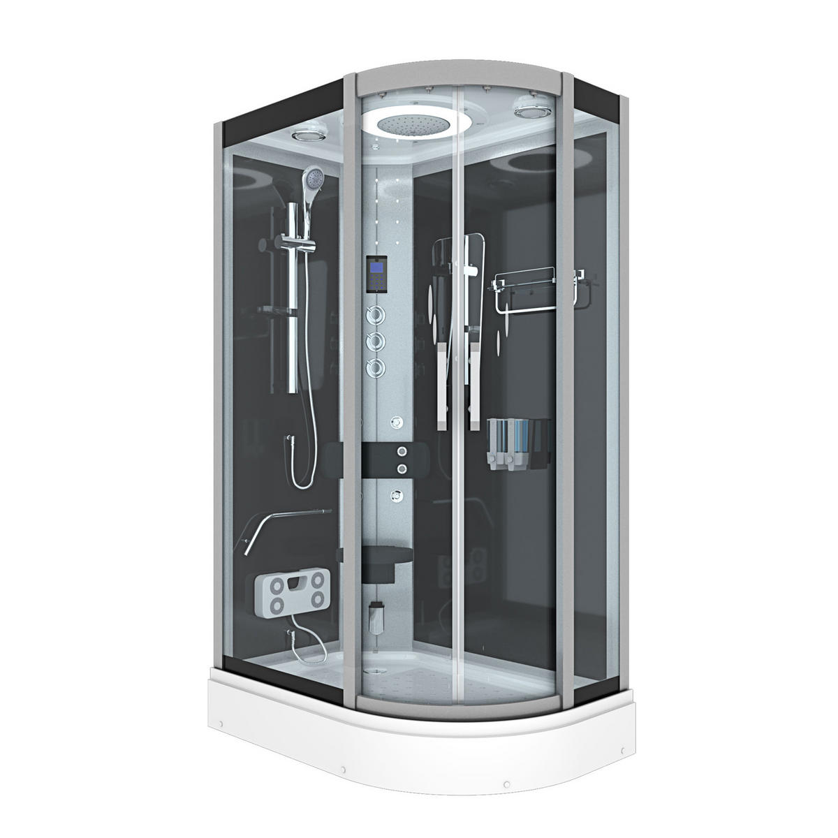 DUSCHE Duschkabine D60-73T1R-EC Schwarz 80x120 - Schwarz, Glas/Kunststoff (80/120/215cm) - AcquaVapore by Sandra Jentho