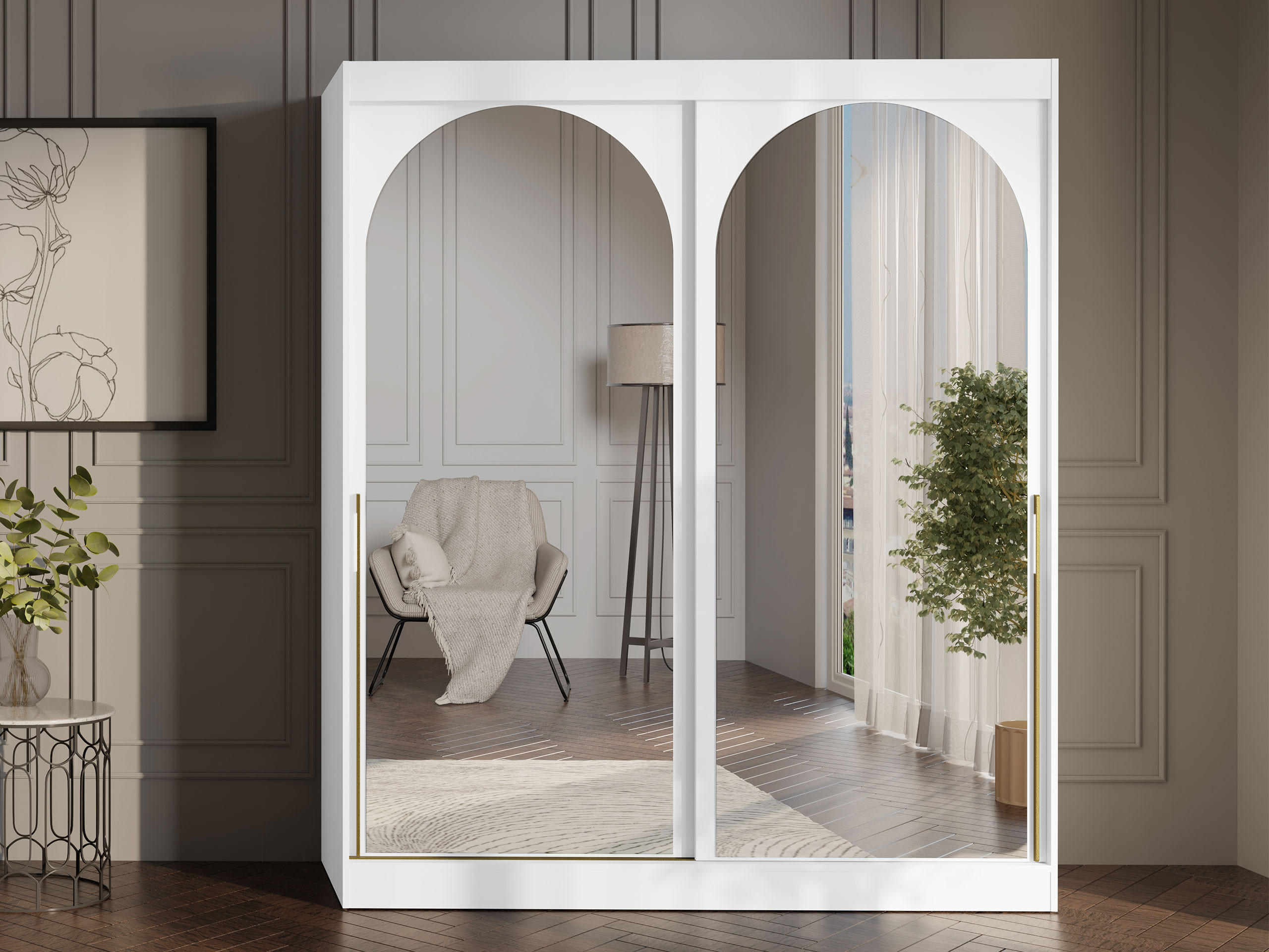 Thumbnail - Mirjan24 Schiebetürenschrank, Weiß, Gold, Holzwerkstoff, 5 Fächer, Rechteckig, 180x216x65 cm, Schlafzimmer, Kleiderschrä...