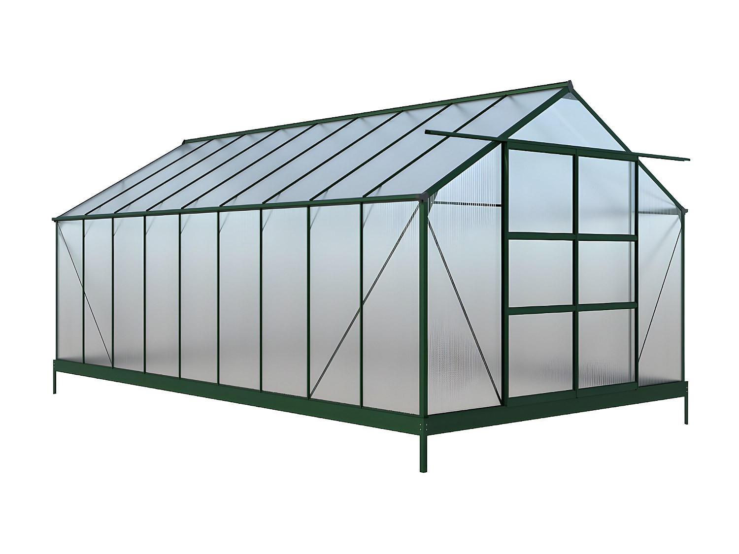 SELBSTTRAGENDES Gewächshaus - 303cm x 543cm - Polycarbonat - tannengrün - IXORA - Grün, Kunststoff (303/157/543cm) - Vente-Unique