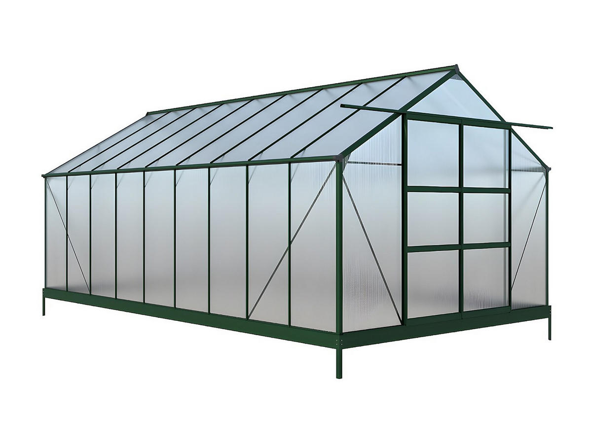 SELBSTTRAGENDES Gewächshaus - 303cm x 543cm - Polycarbonat - tannengrün - IXORA - Grün, Kunststoff (303/157/543cm) - Vente-Unique