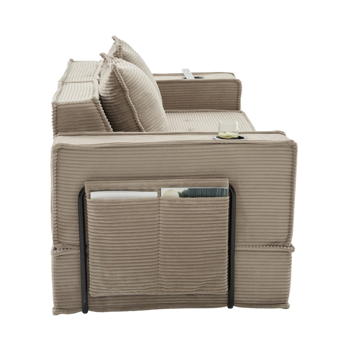 SCHLAFSOFA DE-33894 mit Fußhocker und Becherhalter Sandfarben - Sandfarben, Textil (78/66/162cm) - ComfortXL