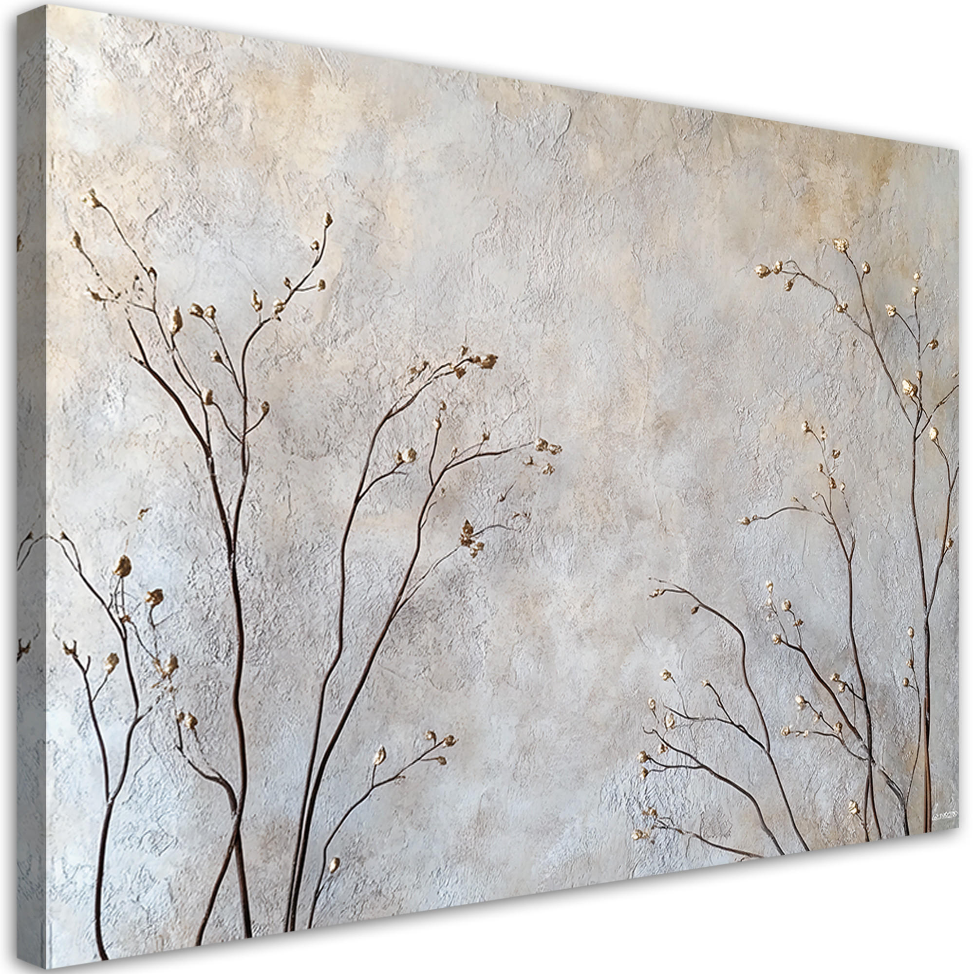 WANDBILD pflanzenzweige knospen - Grau, Textil (60/40cm) - Feeby