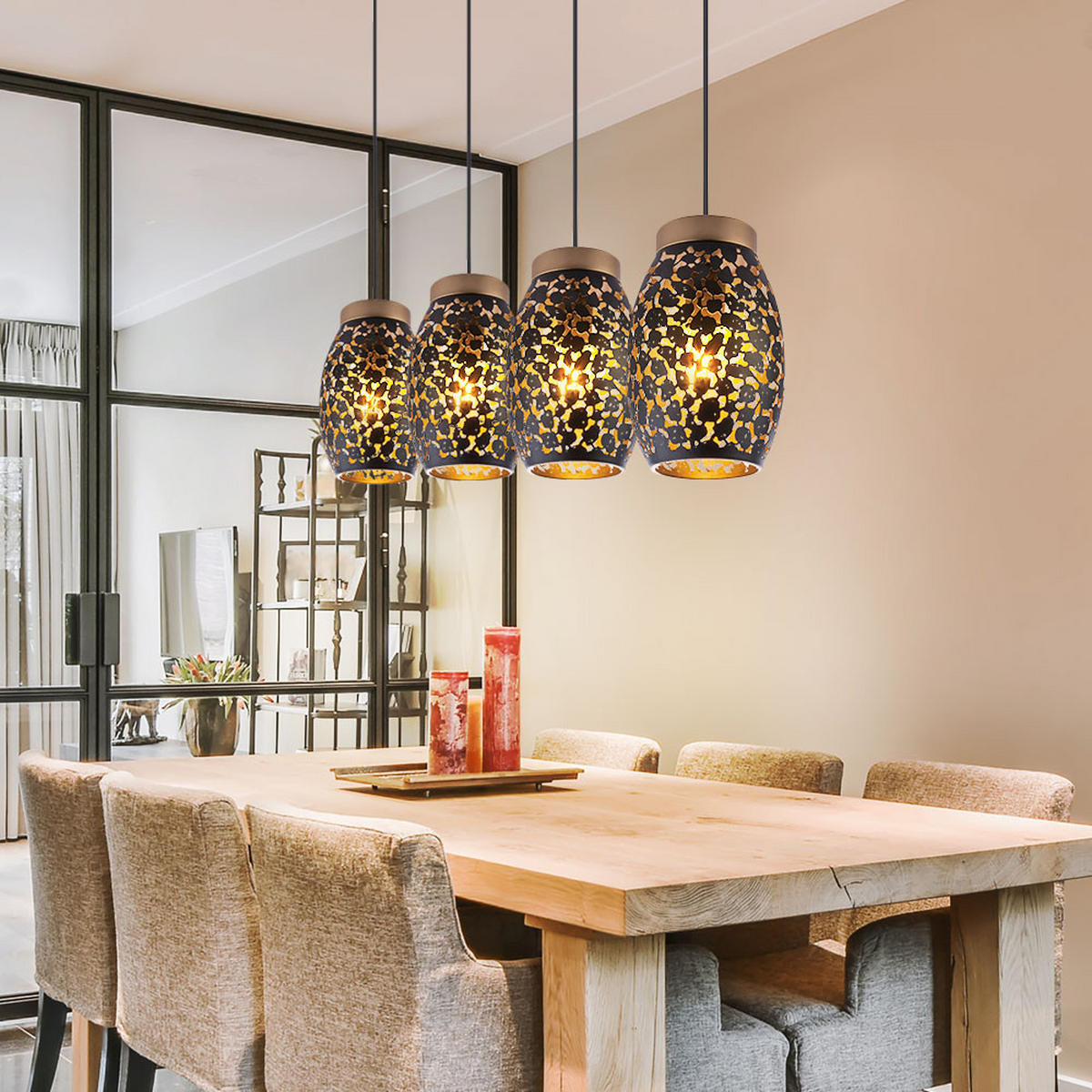 HÄNGELEUCHTE NARRI Metall Schwarz Gold - Schwarz, Metall (90/15/120cm) - Globo Lighting