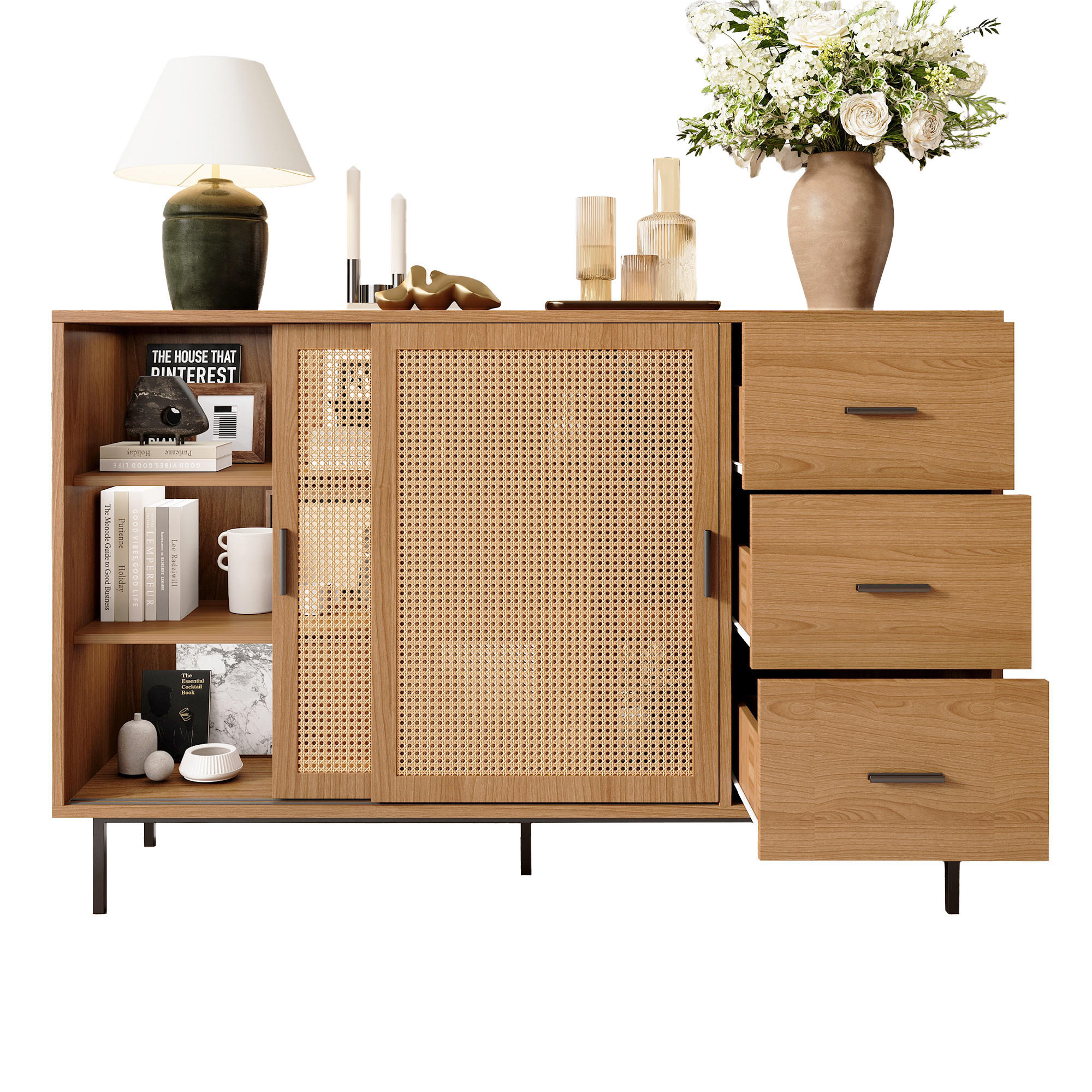 SIDEBOARD Landhaus mit Schiebetüren 140x37x91cm - Naturfarben, Holzwerkstoff (37/91/140cm) - FLIEKS