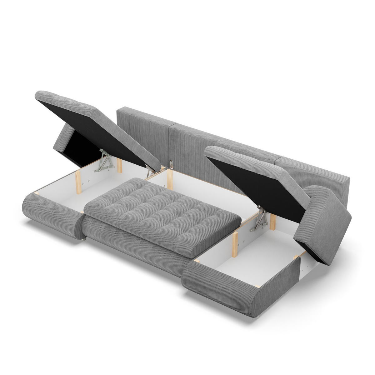U-SOFA MIT SCHLAFFUNKTION FORESTA, Cord - Grau - Grau, Textil (302/89/159cm)