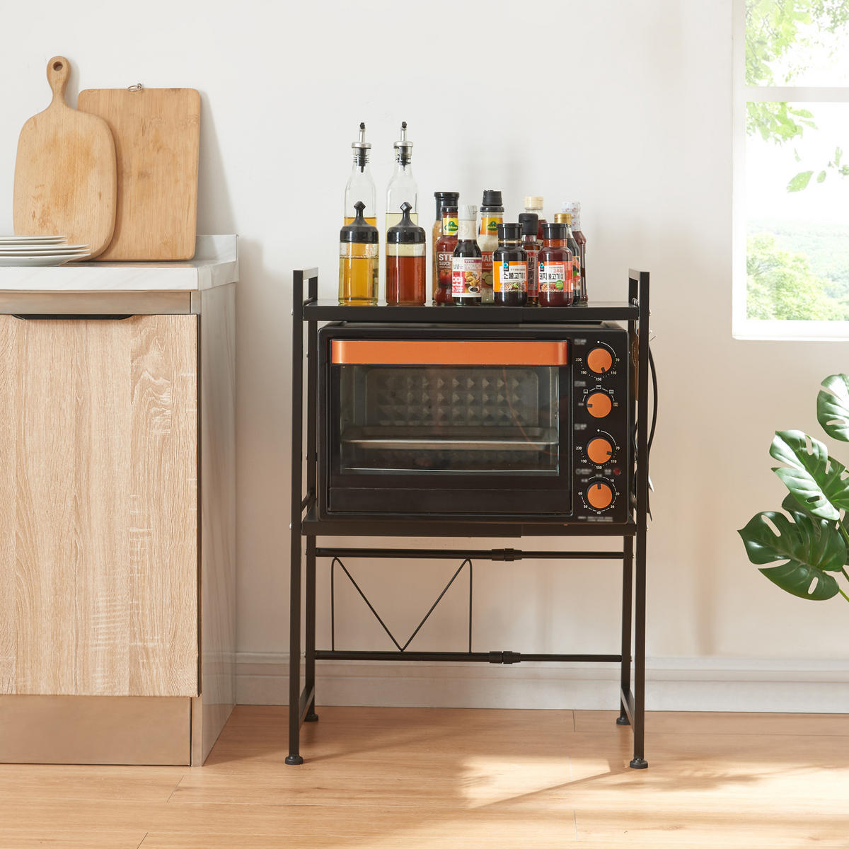 MIKROWELLENREGAL Sorsele - Schwarz, Metall (63/78.5/32cm) - [en.casa]