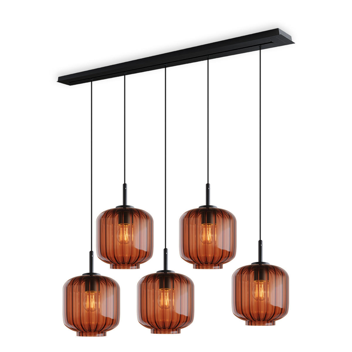 HÄNGELEUCHTE Velo 5-flammig Braun Ø 20cm - Schwarz/Braun, Glas (20/20/20cm) - s.luce