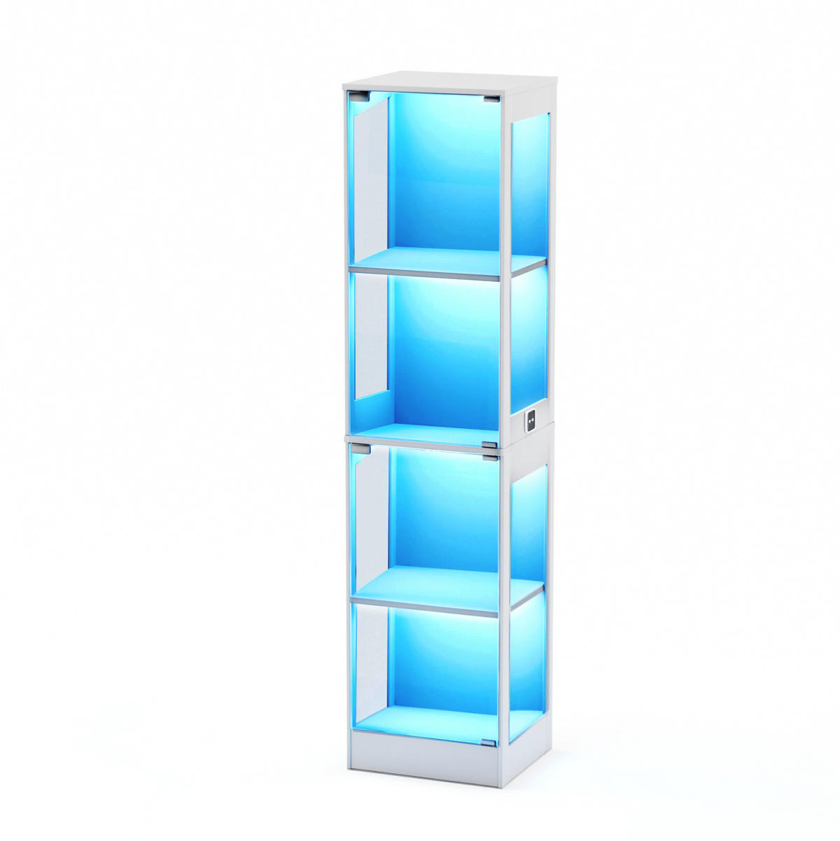 VITRÍNA z MDF a skla 40x165x35 cm bílá s LED osvětlením, senzorem pohybu a skleněnými dveřmi - bílá, kompozitní dřevo (40/165/35cm) - Modfu