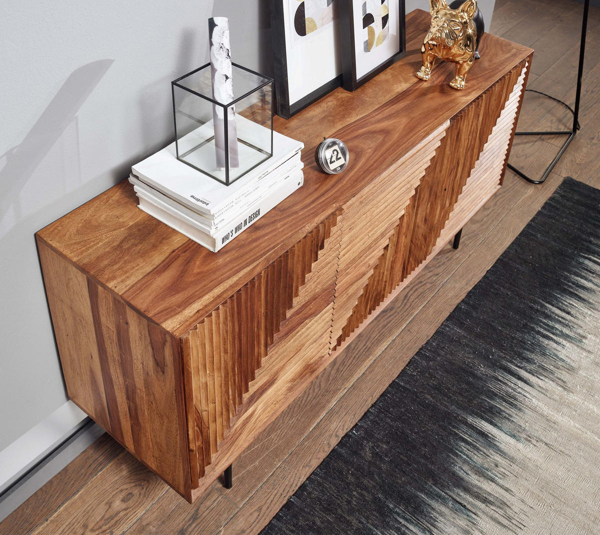 SIDEBOARD – Massivholz/Metall, 148x72x40 cm, 3 Türen, modern - Schwarz/Braun, Holz/Metall (148/72/40cm) - KADIMA DESIGN