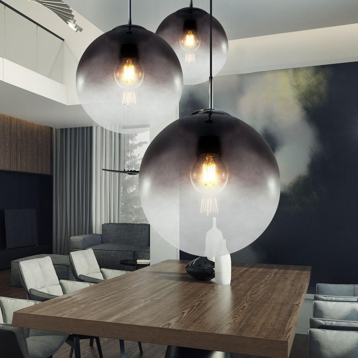 LED HÄNGELEUCHTE VARUS Grau Chrom - Grau, Glas (51/51/120cm) - Globo Lighting