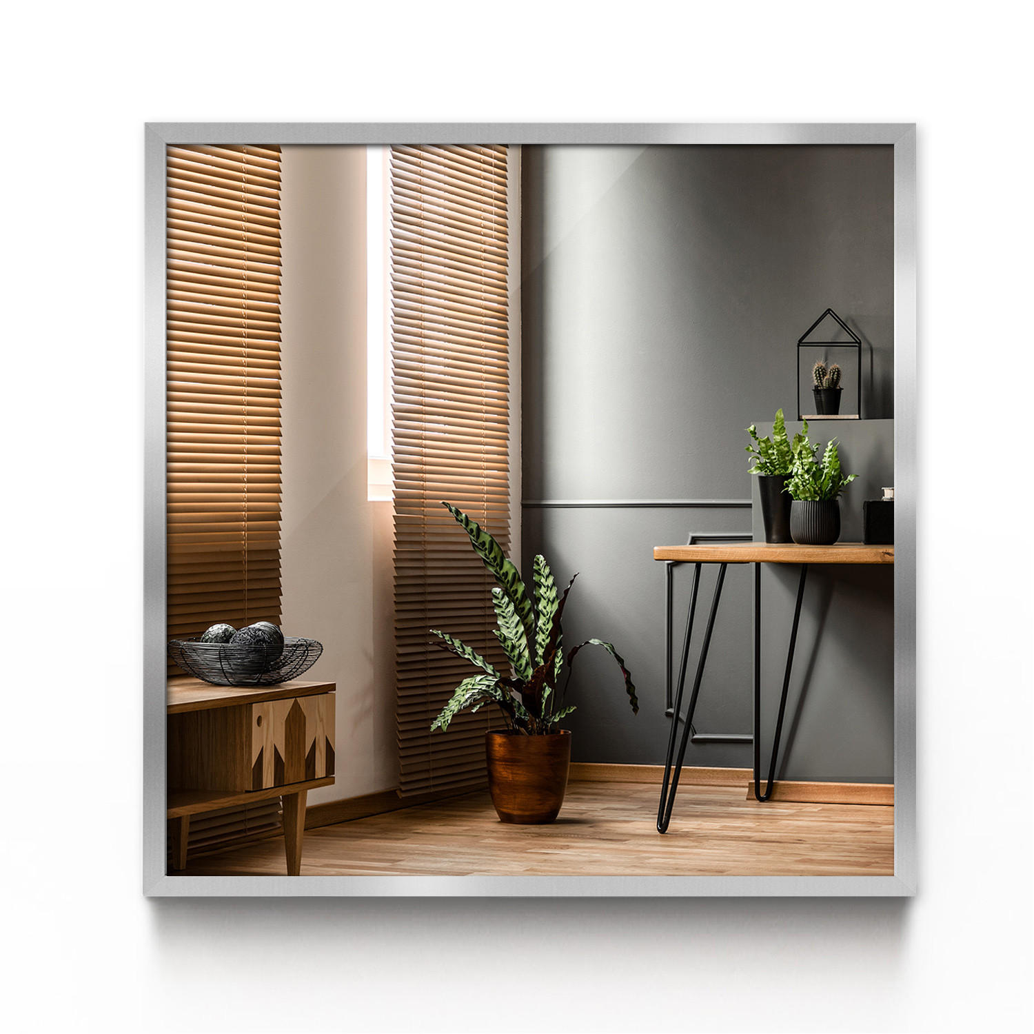 OGLEDALO u okviru srebrno 50x50 cm - srebrne boje, staklo (50/50/0.4cm) - TULUP