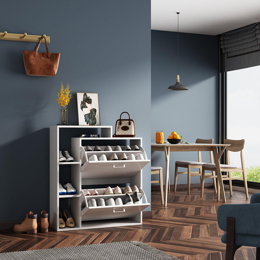 SCHUHKIPPER Tobias Weiß 80 x 90 cm - Weiß, Holzwerkstoff (80/90/24.5cm) - Vicco