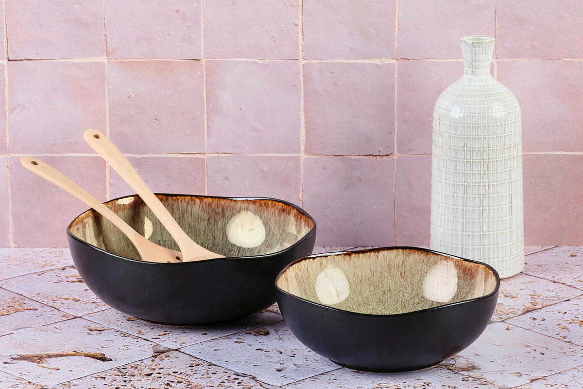 SALATSCHALEN Iris Ø24cm und Ø28,5cm - 2er-Set - Wildbraun - Braun, Keramik - Björn