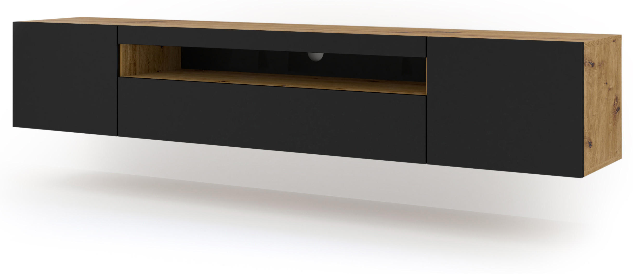 TV LOWBOARD Artisan Eiche, Schwarz 200/42/37 - Schwarz/Eiche Artisan, Holzwerkstoff (200/42/37cm) - RAUMHIRSCH FURNITURE