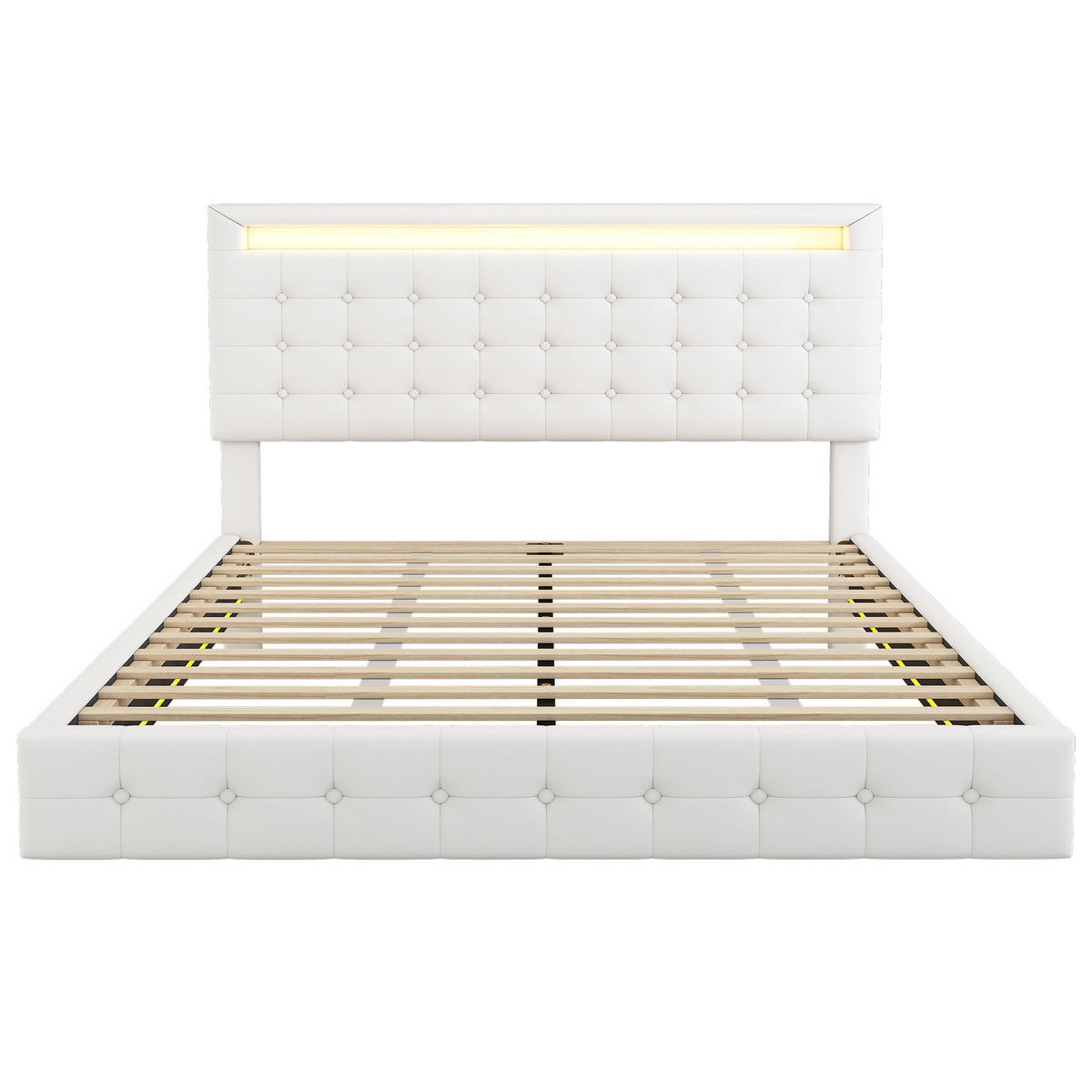 POLSTERBETT 140/200 cm Weiß mit LED-Umgebungslicht und höhenverstellbarem Kopfteil Ohne Matratze - Weiß, Leder (140/200cm) - OKWISH