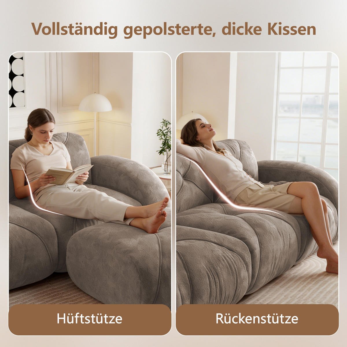 2-SITZER SOFA chenille modular & montagefrei - Walnussfarben, Textil (204/76/95cm) - Urban Meuble