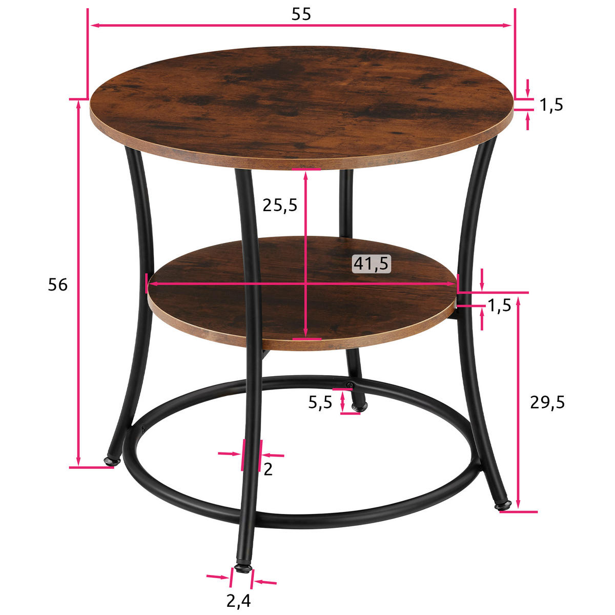 BEISTELLTISCH Saint Louis,55 x 56 cm,Industrial Holz dunkel, rustikal - Rostfarben, Holzwerkstoff (55/55/56cm) - tectake