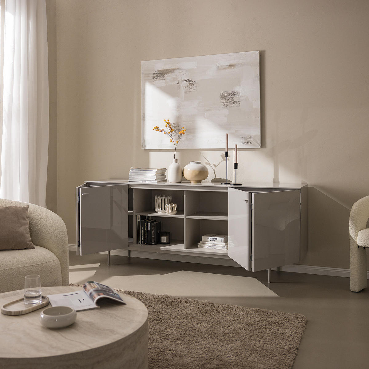 SIDEBOARD - Hellgrau - Hellgrau, Holzwerkstoff/Metall (200/80/45cm) - home24